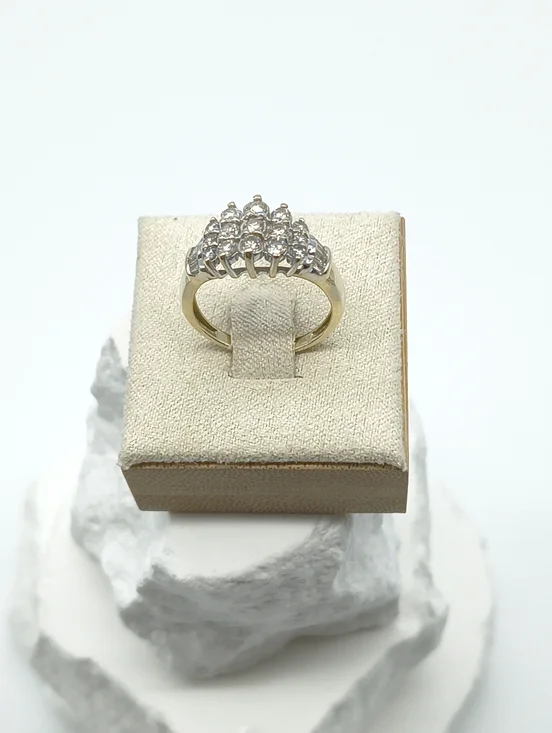 Vintage 14k Yellow Gold Triple Row Diamond Pyramid Cocktail Ring - Picture 4 of 12